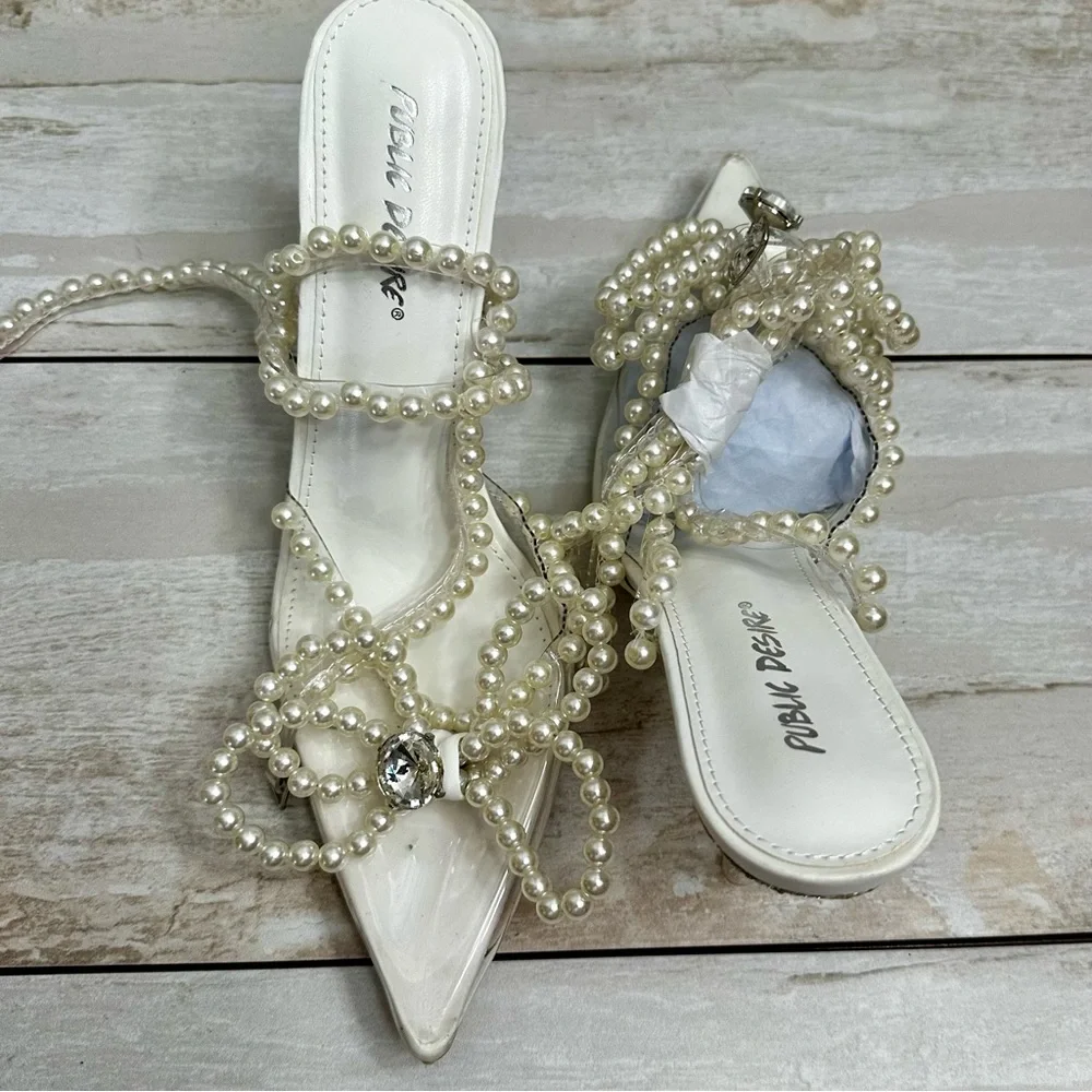 Public Desire White Pearl Stiletto Heels Shimmer Sparkly Wedding Cinderella - Picture 6 of 14